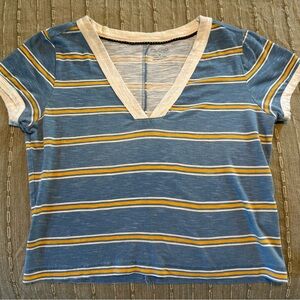 Pilcro Blue Striped V-Neck Tee Size Medium